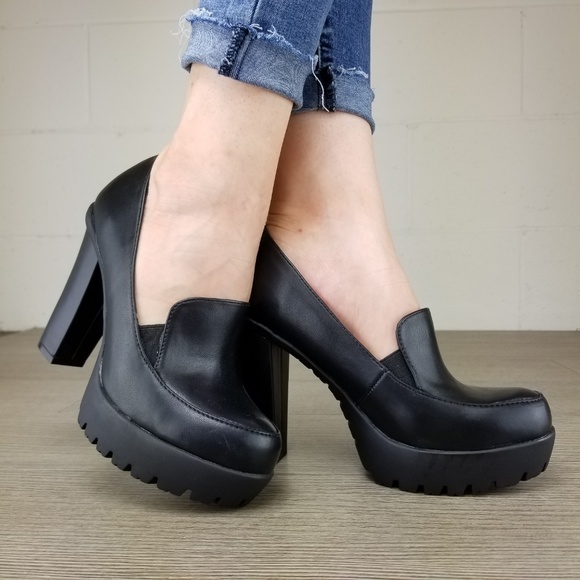 Slip on rockabilly Chunky Heels Faux Leather - Picture 3 of 8